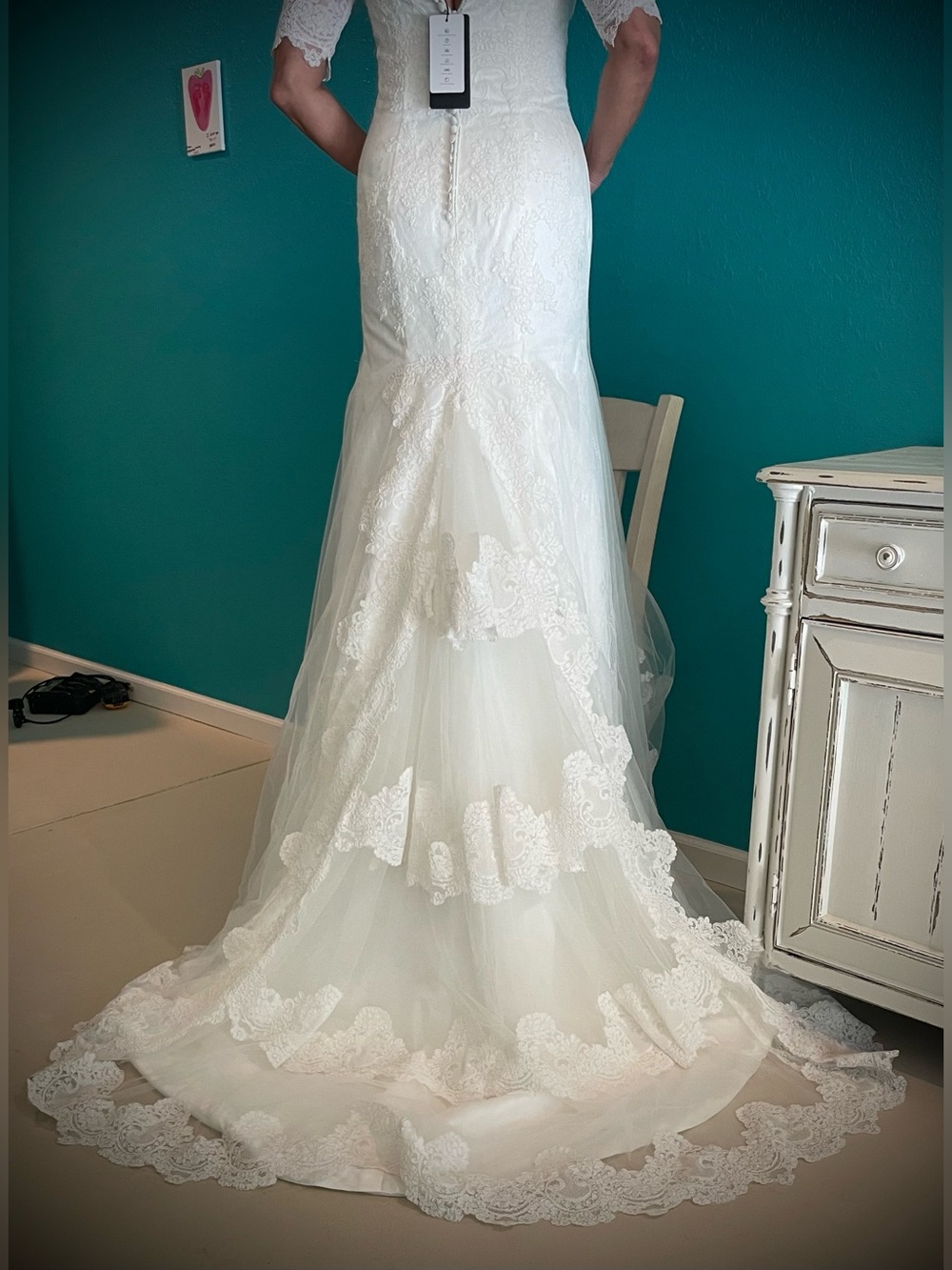 COCOMELODY Mermaid Victorian Lace Wedding Gown with Train 10 - Picture 6 of 14
